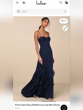 Lulus Priela Dark Navy Ruffled Lace-Up Maxi Dress Size XS